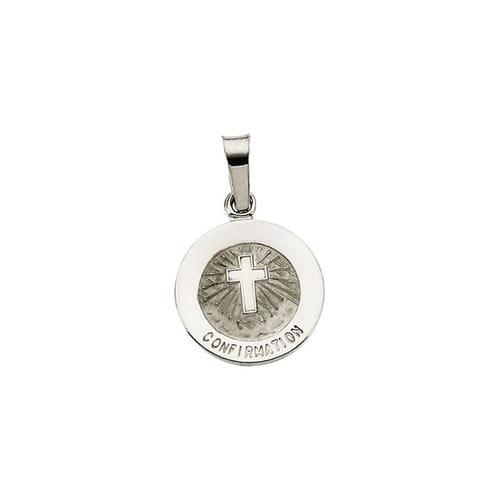 14kt White Gold 12mm Confirmation Medal with Cross