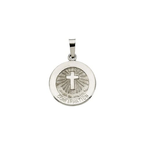 14kt White Gold 15mm Confirmation Medal with Cross