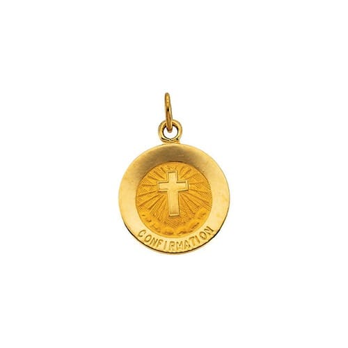 14kt Yellow Gold 12mm Confirmation Medal with Cross