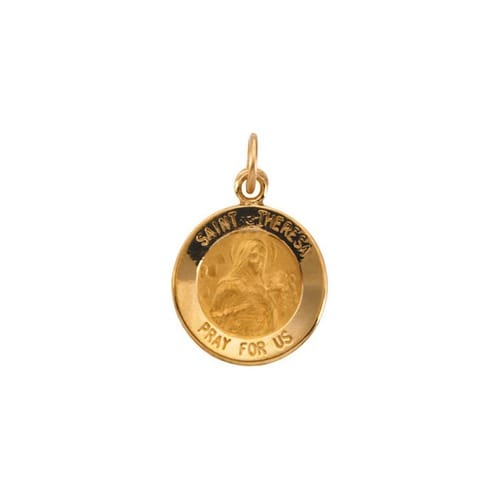 14kt Yellow Gold 12mm Round St.Theresa Medal