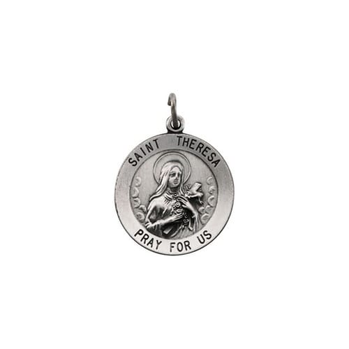 Sterling Silver 15mm Round St.Theresa 18