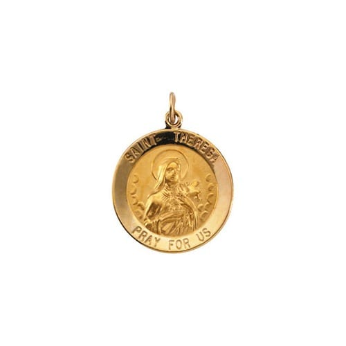 14kt Yellow Gold 22mm Round St.Theresa Medal