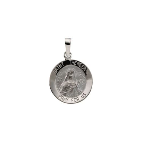 14kt White Gold 15mm Round St.Theresa Medal