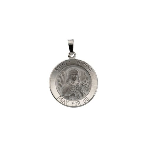 14kt White Gold 18mm Round St.Theresa Medal