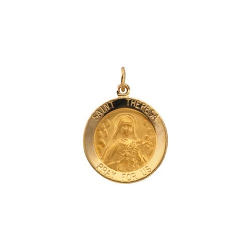 14kt Yellow Gold 18mm Round St.Theresa Medal