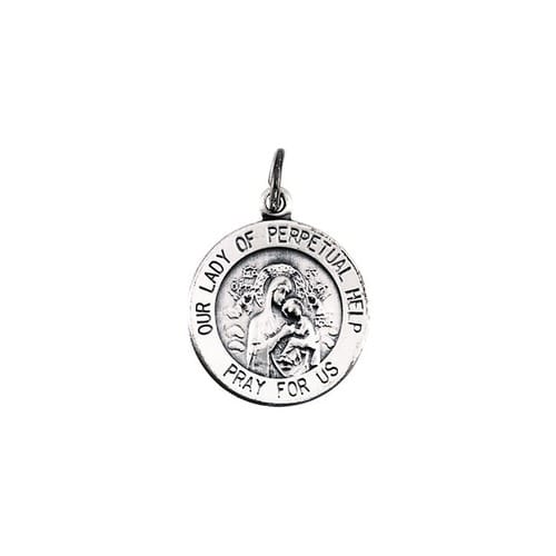 Sterling Silver 14.75mm Round Our Lady of Perpetual Help 18