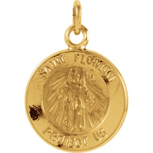 14kt Yellow Gold 12mm Round St. Florian Medal