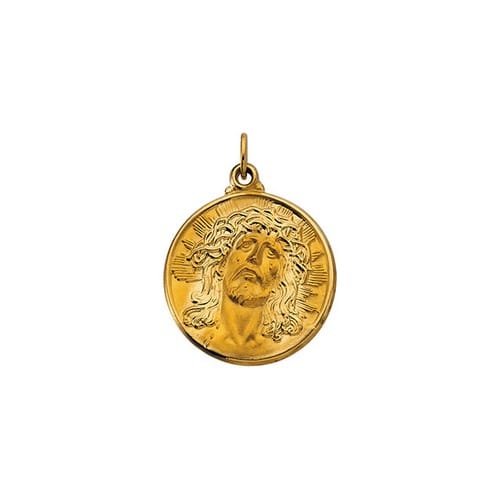 14kt Yellow Gold 21mm Round Face of Jesus (Ecce Homo) Medal