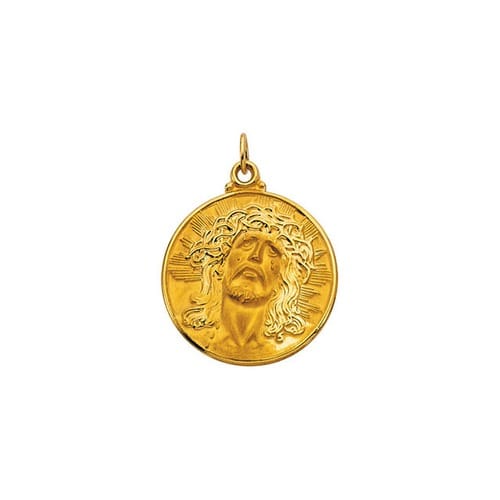 14kt Yellow Gold 23mm Round Face of Jesus (Ecce Homo) Medal