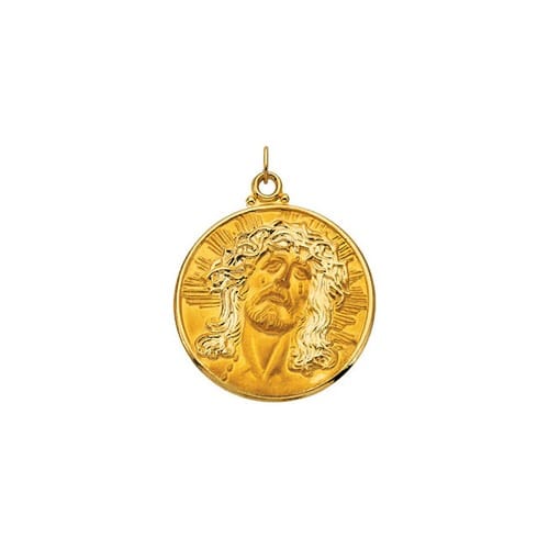 14kt Yellow Gold 33mm Round Face of Jesus (Ecce Homo) Medal