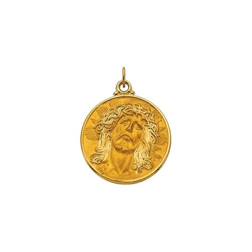 14kt Yellow Gold 28mm Round Face of Jesus (Ecce Homo) Medal