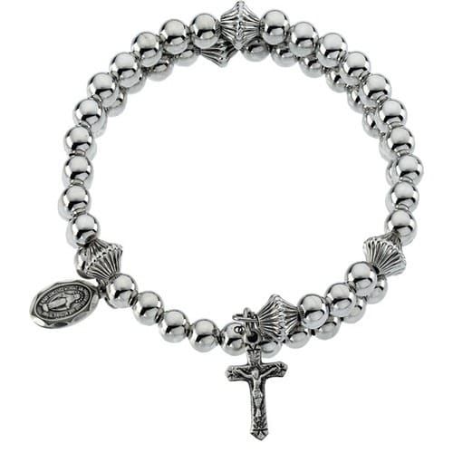 Silver Bead Wrap Rosary Bracelet