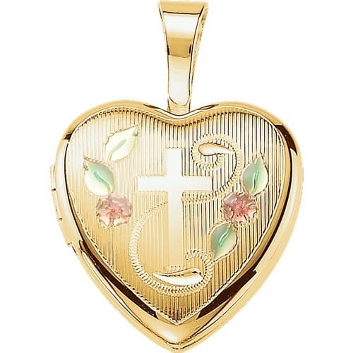 Gold Plated Sterling Silver Cross Heart Locket with Epoxy