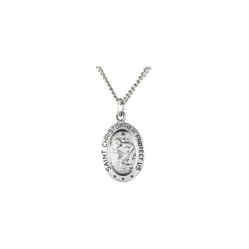 Sterling Silver 12.25x8.75mm Oval St. Christopher 18