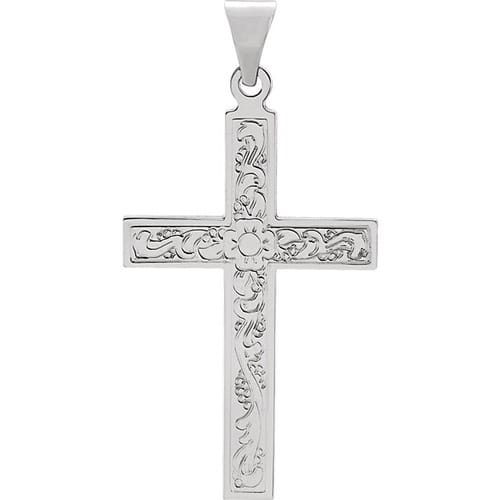 14kt White Design Cross Pendant