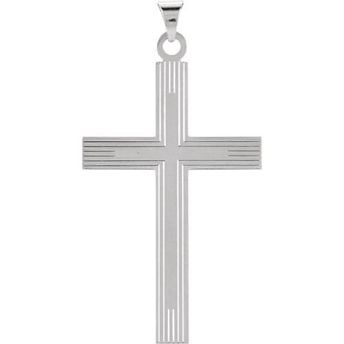 14kt White 39x25mm Cross Pendant with Design