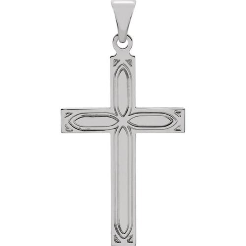 14kt White Design Cross Pendant