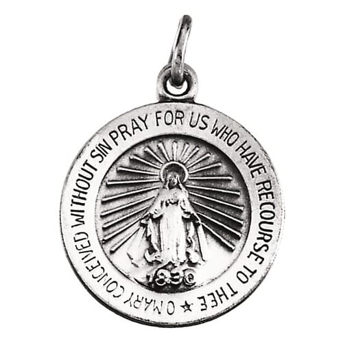 14kt White 14.75mm Miraculous Medal