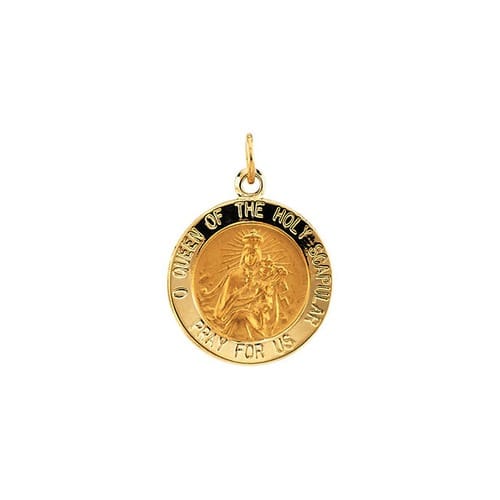 14kt Yellow 15mm Round Scapular Medal
