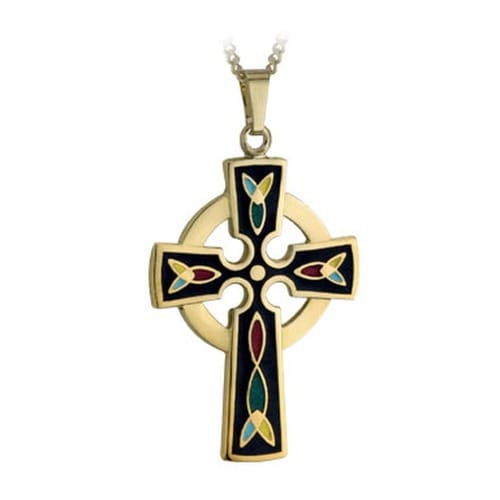 Gold Plated Black Enameled Celtic Cross on 18 inch chain