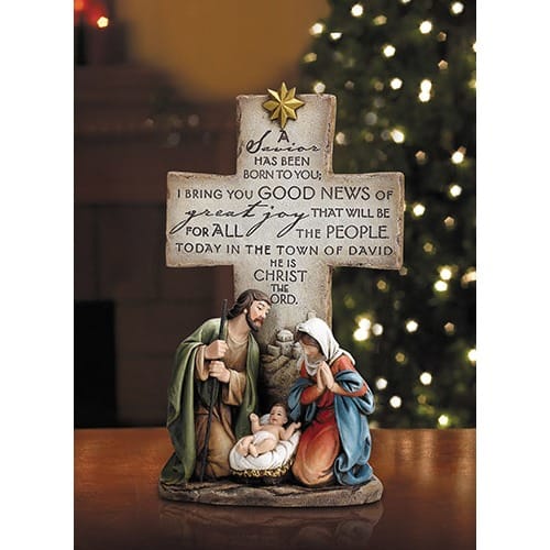 A Savior Is Born Nativity Cross Statue