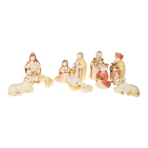 Cream &amp; Red Nativity Scene - 11 Piece Set