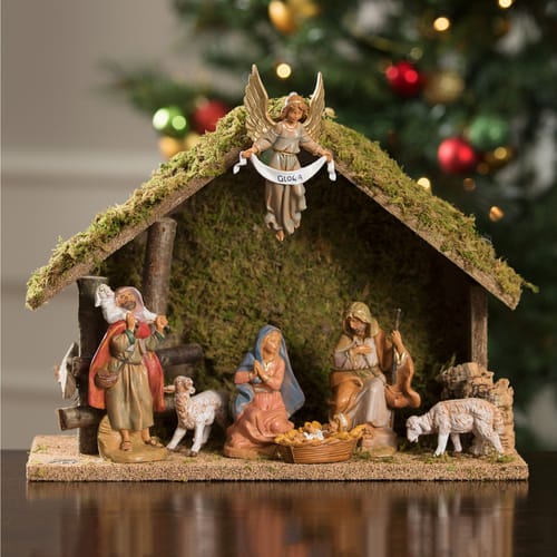 Fontanini 7 Piece Nativity Set with Italian Wood Stable 5&quot; Scale