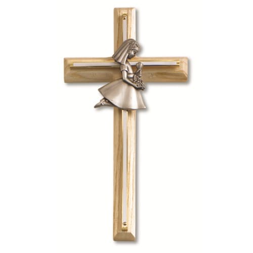 Beveled Wood First Communion Cross for Girls