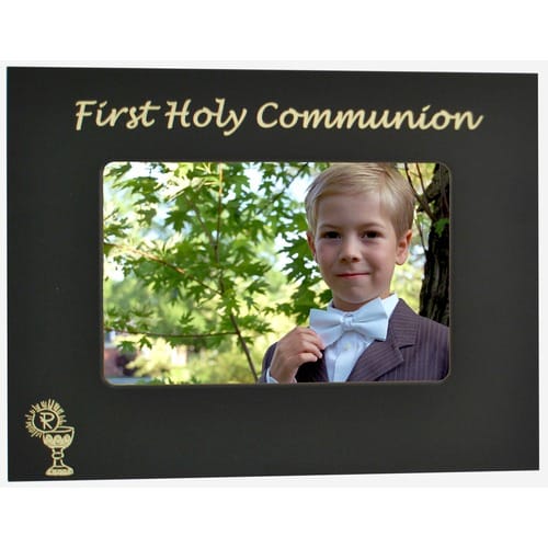 Personalized First Communion Black and Gold Metal Frame 4x6