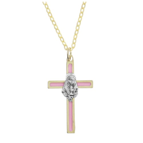 Pink First Communion Cross Necklace, Girl