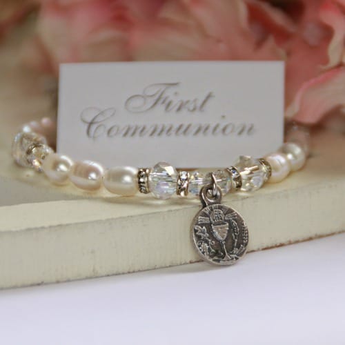 First Communion Medal Pearl Bracelet