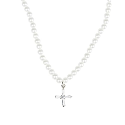 Crystal Cross Pearl Necklace