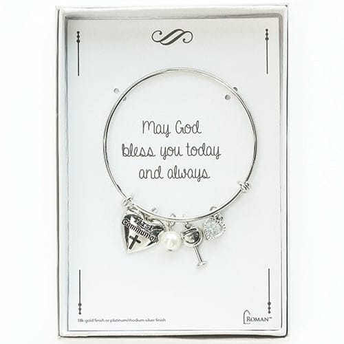 First Communion Silver Bangle Bracelet