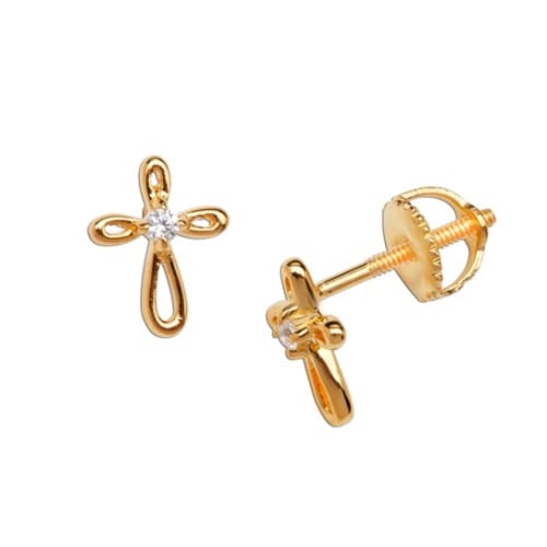 14K Gold-Plated Loop Cross Earrings