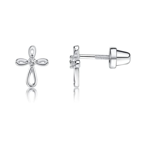 Child's Sterling Silver Loop Cross Earrings