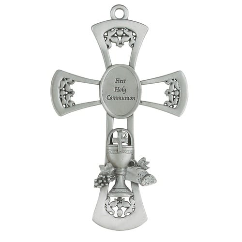 Cutout Pewter First Communion Wall Cross - 6&quot;