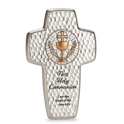 First Communion Hammered Texture Wall Cross - 7.5&quot;