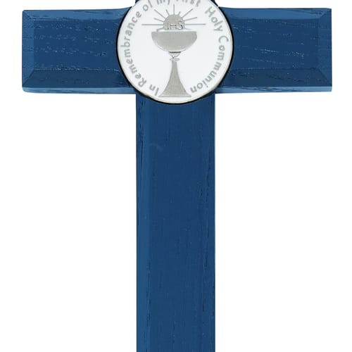 Blue Wood Medallion First Communion Wall Cross - 6&quot;