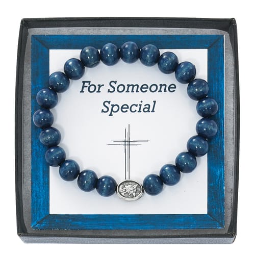 Blue Wood St. Michael Stretch Bracelet