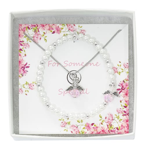 Girl's Crystal Angel Bracelet &amp; Necklace Set