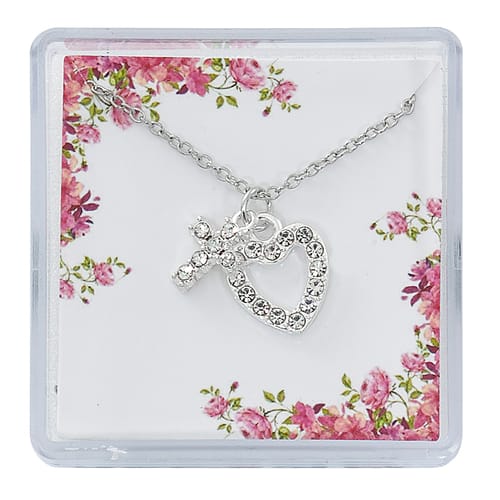 Girl's Crystal Cross Your Heart Necklace