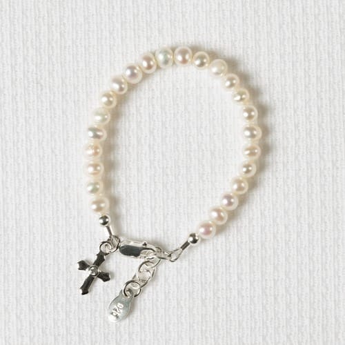 Pearl & Cross Baby Baptism Bracelet