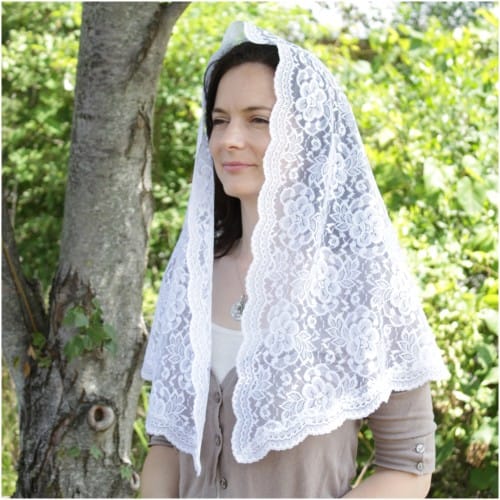 White Lace Chapel Veil - Large