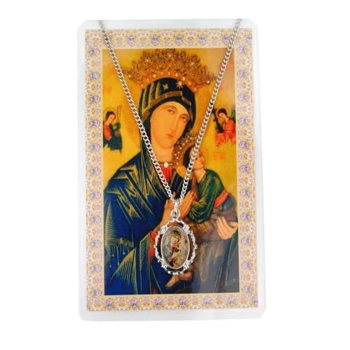 OL of Perpetual Help Prayer Card & Enameled Necklace Set