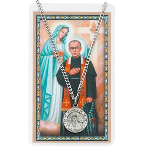 St. Maximilian Kolbe Necklace &amp; Prayer Card Set