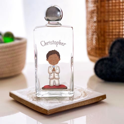 Personalized First Communion Holy Water Bottle for Boys #1
