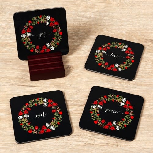 Christmas Wreath Coasters - Set of 4