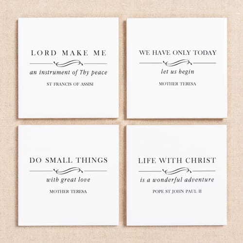 Black &amp; White Saint Quote Coasters - Set of 4