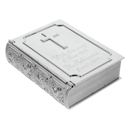 Personalized Silver Bible Wedding Keepsake Box - 3.5&quot;