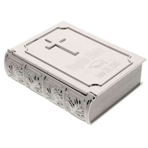 Personalized Silver Bible Graduation Keepsake Box - 3.5&quot;